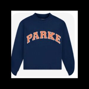 Parke Heritage Varsity Mockneck Denim and Creamsicle sweatshirt